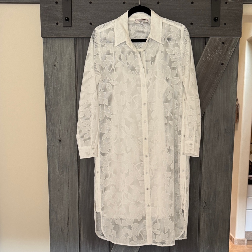 Johnny Was Sheer White Floral Midi Dress or Open Jacket XS - Picture 2 of 9